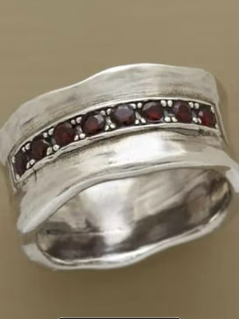 Sterling Silver Red Garnet Stack-Style Band Ring